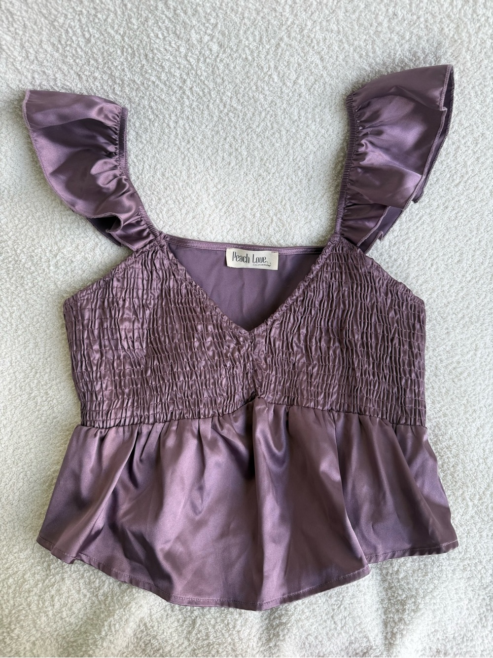 Satin Plum Peplum Top with Ruffled Straps
